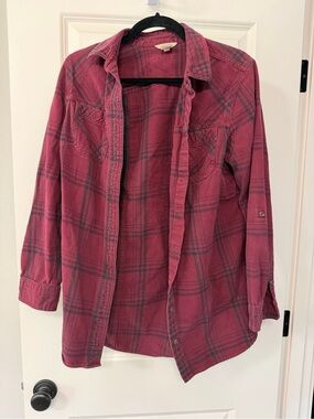 Duluth Trading Co Red Plaid Flannel Shirt Jacket